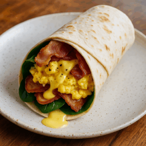 Bacon & scrambled egg, baby spinach, cheese choice sauce wrap